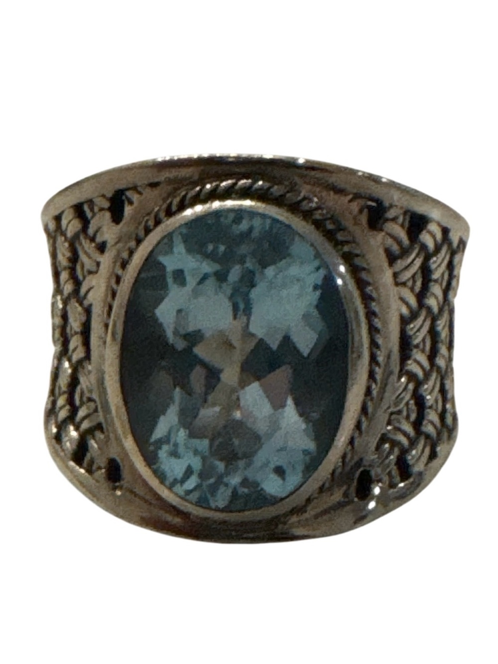 Vintage Sterling Silver Samuel Benham BJC Blue Topaz Ring Woven Byzantine - Picture 3 of 6
